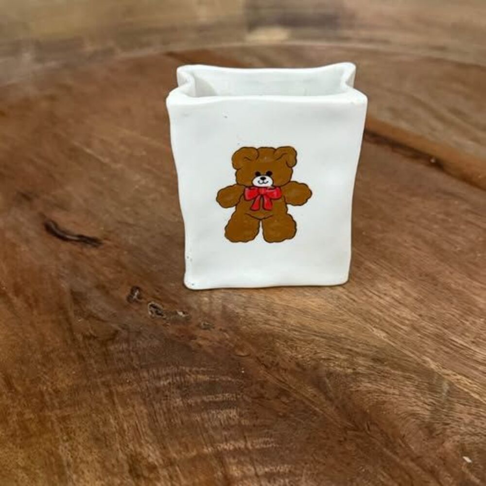 Enesco~Vintage Mini Ceramic Teddy Bear Paper Bag